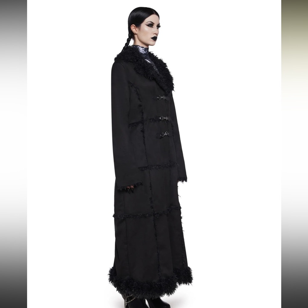 Black Gothic suede leather and fur Coat